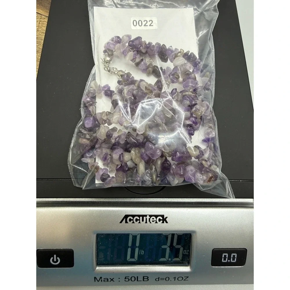 Amethyst Chip Beaded Necklace 18" Gemstone 3 Layers Purple Stone Natural Tested - Picture 9 of 9